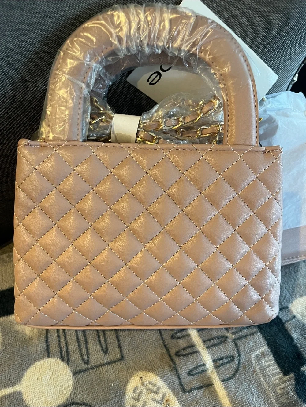 bebe Quilted Mini Satchel in Dusty Pink